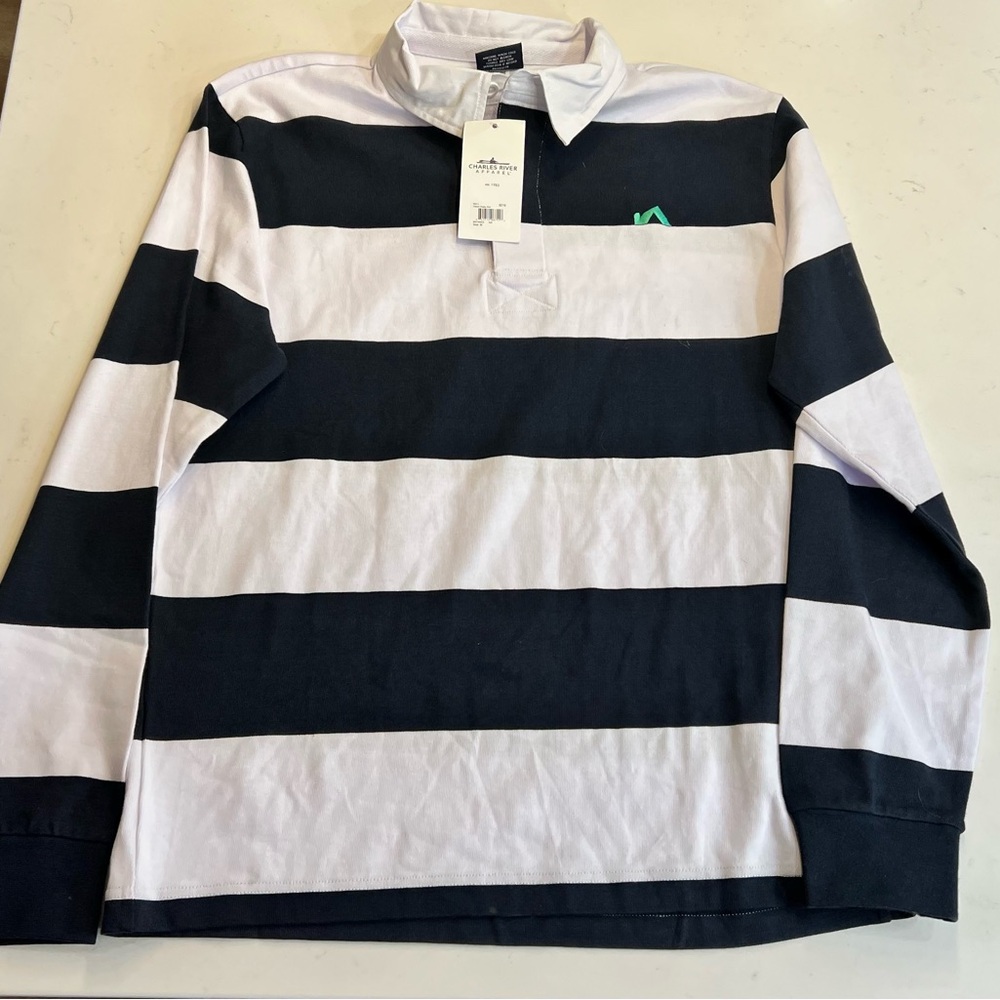 🔺sold🔺NWT Charles River Apparel 9278 Classic Rugby Shirt in Navy/White